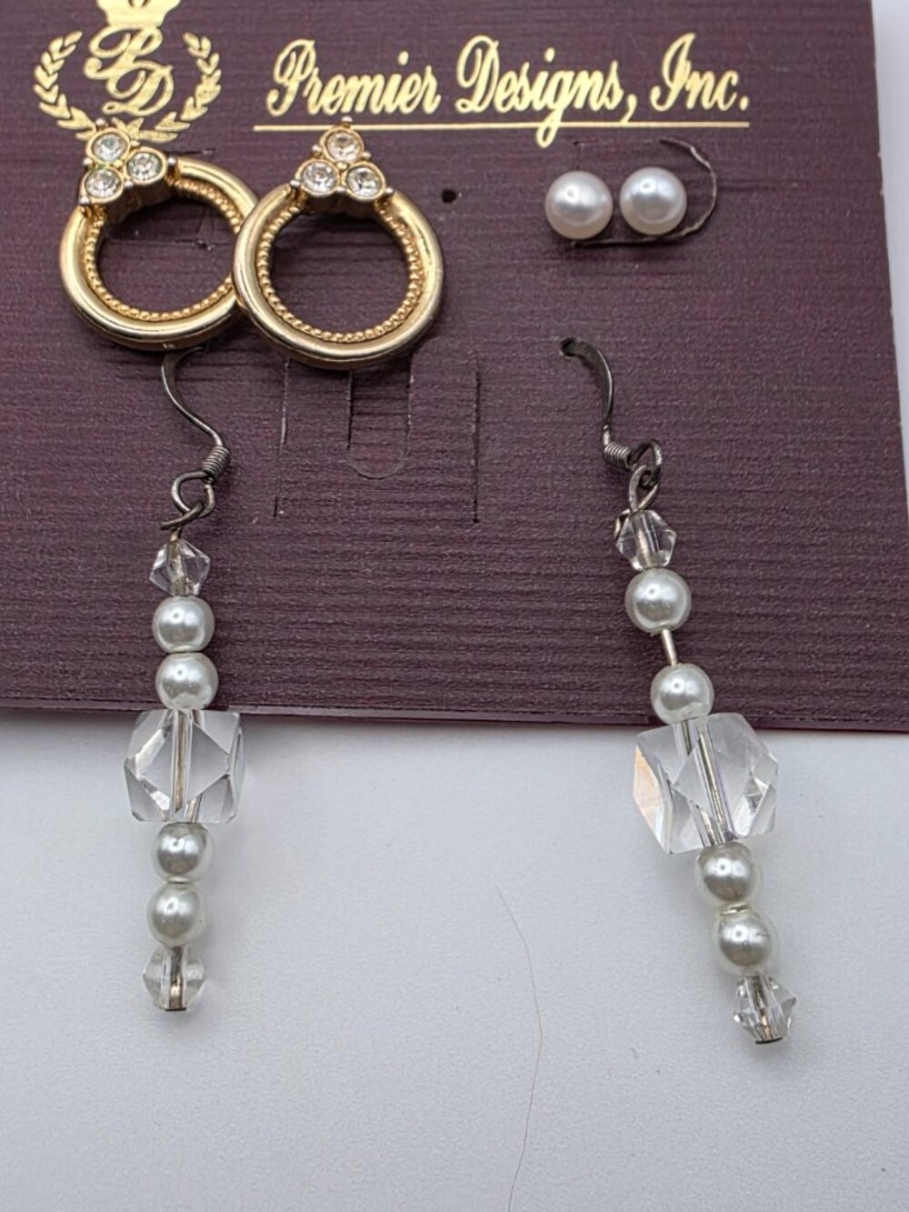 Mixed Earring Lot 7 Pairs Premier Designs & Unsigned Hoops Studs Dangles - Picture 3 of 6